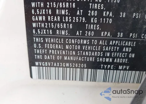 2016 Volkswagen Tiguan S из США, поврежденный, VIN WVGBV7AX3GW526205